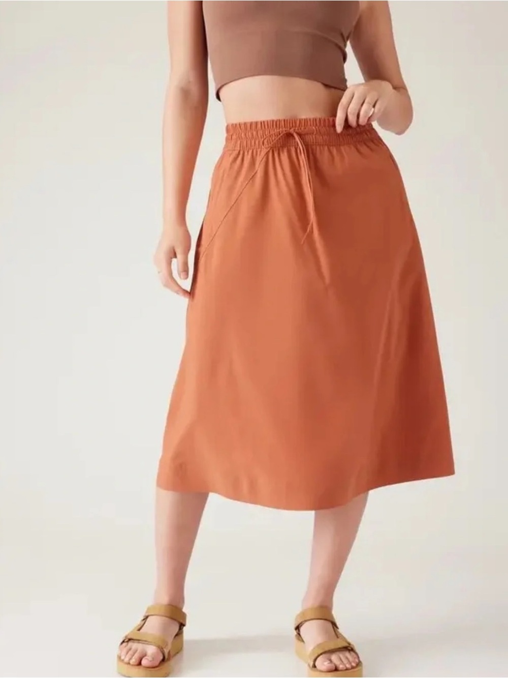 Athleta Arrival Midi Skirt in Sunbaked Clay, size 10